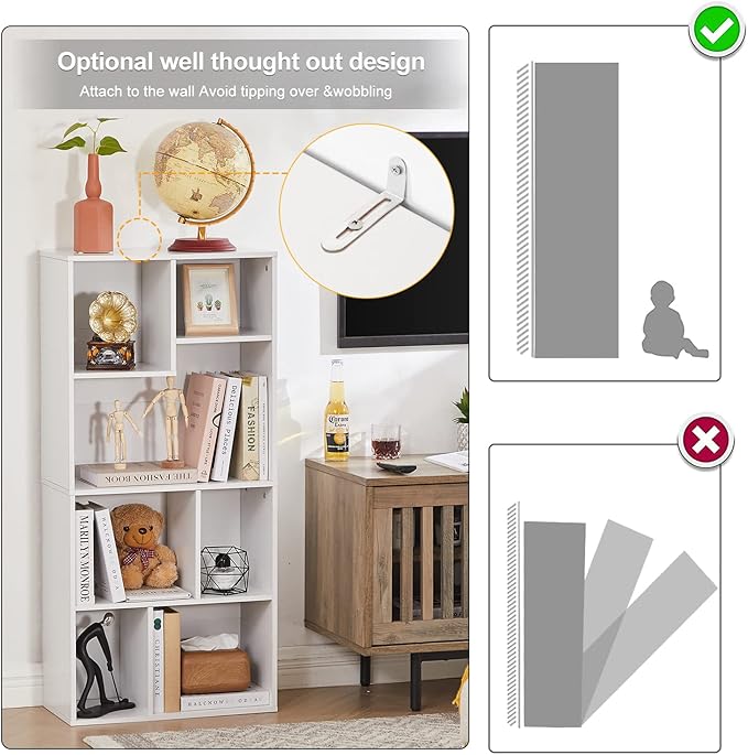 VECELO 42" Modern White Bookshelf, 7 Cube Organizer Bookcase,Fits Talles...