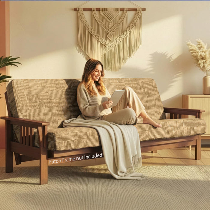 Memory Foam Futon Mattress, Foldout Couch Futon Mattress - 54x80 Full XL (Sesame) - Comfortable and Heavy Duty Sofa Bed, Thick Corded Cushion for All (Frame NOT Included)