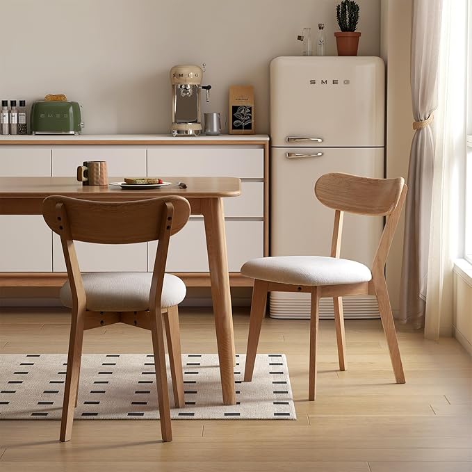 100% Solid Oak Dining Chairs, Mid Century Modern Dining Chair with Curved Bac...