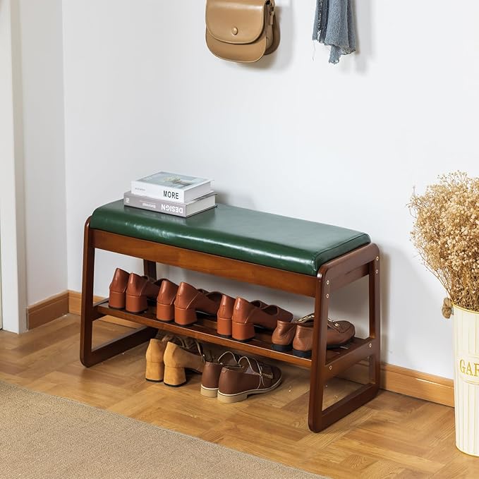 latifolia Solid Wood Bench, Entryway Shoe Bench with Cushion, Flip-Open Stora...