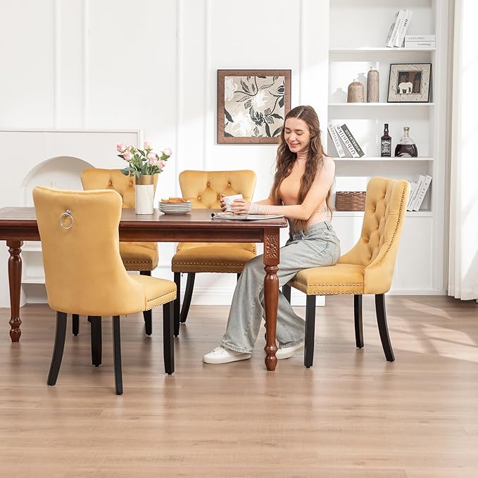 Kiztir Velvet Dining Chairs Set of 2, Upholstered Dining Chairs with Ring Pul...