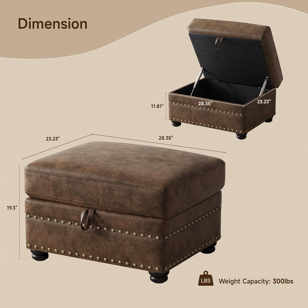 ONBRILL Faux Leather Ottoman with Storage, Rectangle Leather Foot Stool | Ott...