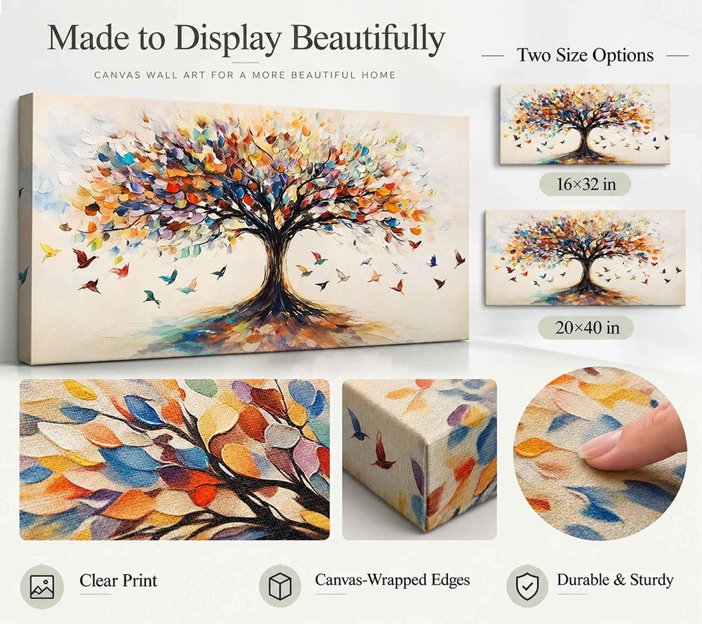 Large Tree of Life Canvas Wall Art, Abstract Colorful Tree Decor, 16x32in