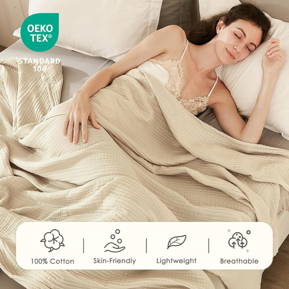 EMME Muslin Blankets for Adults Twin Size Breathable Soft Beige 60" x 80...