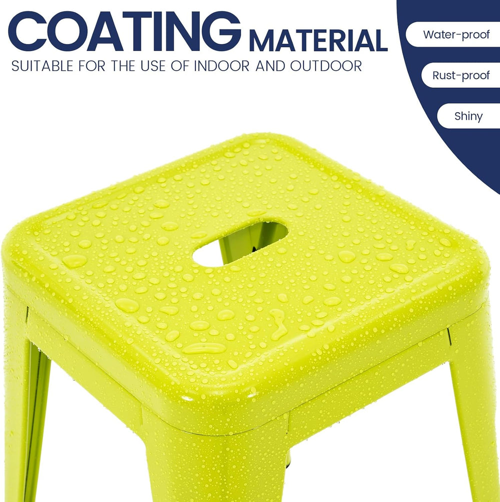 18 Inch Metal Stools Set of 2, Stackable for Indoor Outdoor, Lime Green