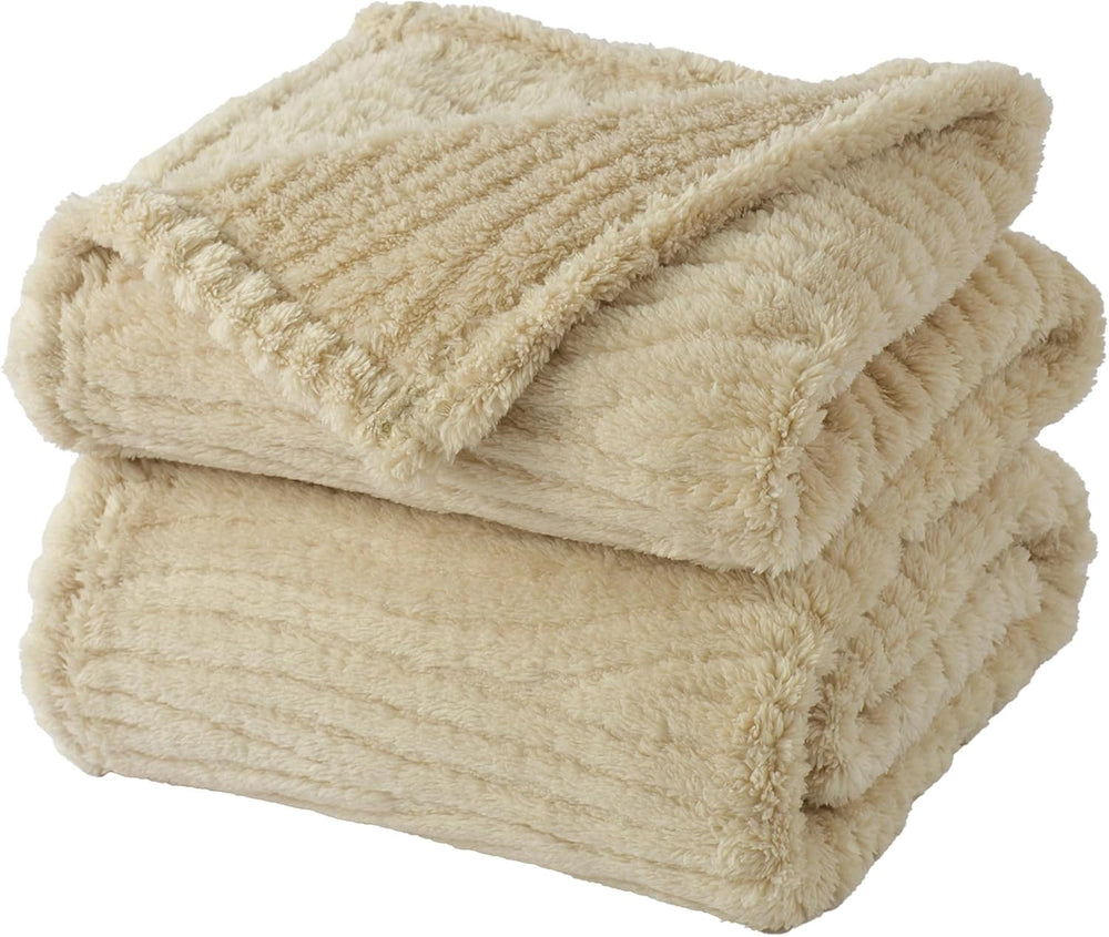 Beige Throw Blanket for Couch, Queen Size Plush Fleece Blanket 90"x90"