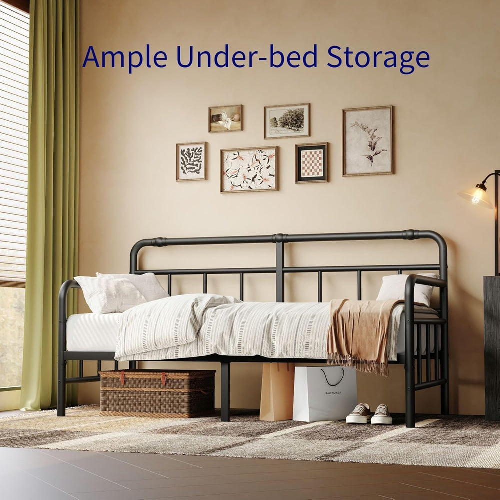 14 Inch Daybed-Frame, Twin-Daybed with Classic-Headboard (Black)