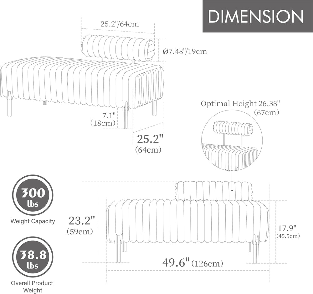 Aoowow Faux Fur Bedroom Ottoman Bench 49.6" Long Ottoman Benches for Liv...