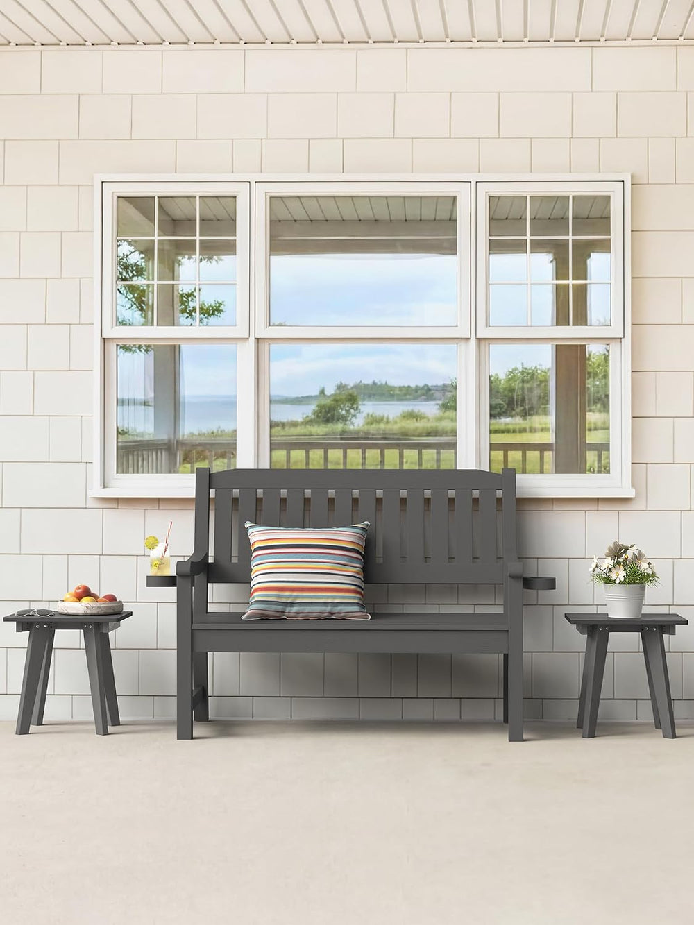 Homejoy HDPE Outdoor Side Table,Small Outdoor Table for Patio, Dark Gray