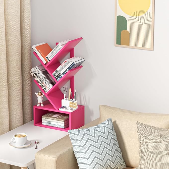 Small Tree Book Shelf,5 Tier Black Tree Bookshelf,Desktop Bookcase,Modern Des...