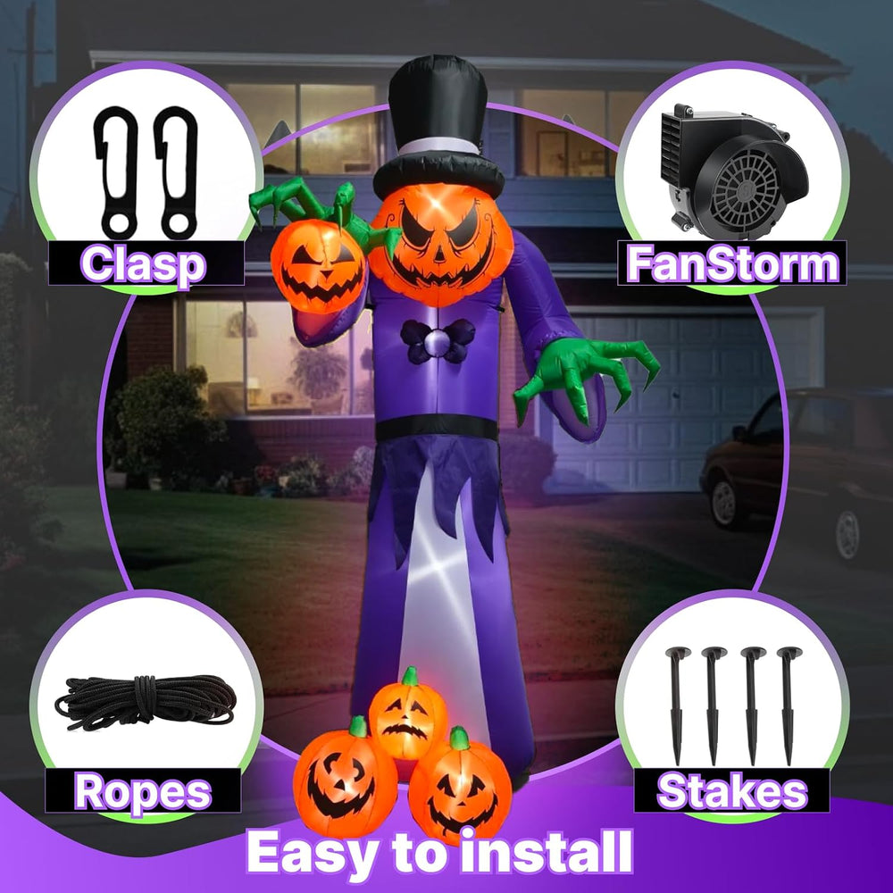 11FT Giant Halloween Inflatable Pumpkin Grim Reaper with LEDs