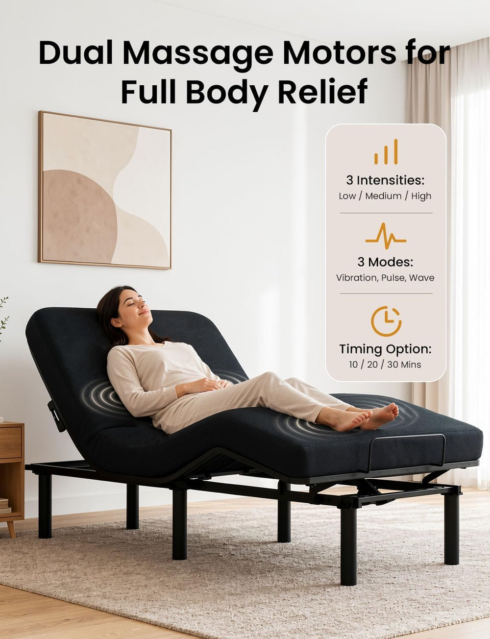 Twin XL Adjustable Bed Frame with Massage,Dual Motors Electric Bed Base