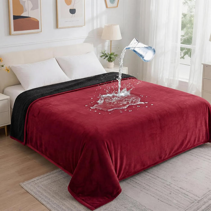 Waterproof Blanket - Travel Blankets Stain Proof, Absorbent, Leakproof, Reversible, Plush Cozy & Washable - Waterproof Couch Cover Ideal for Bed/Couch, Dogs/Cats (60"x80", Wine red/Black)