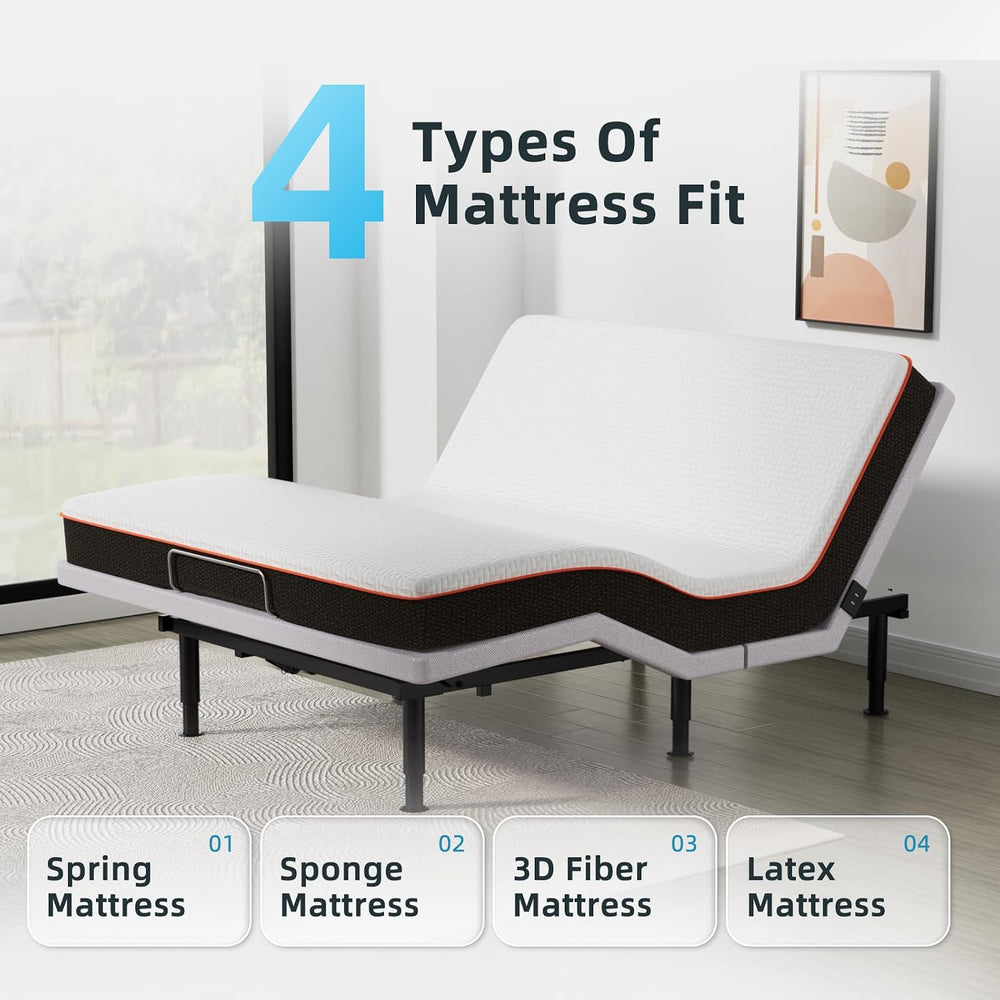 Heavy Duty King Adjustable Bed Frame, Wireless Remote, Dual USB Ports,Ergonom...