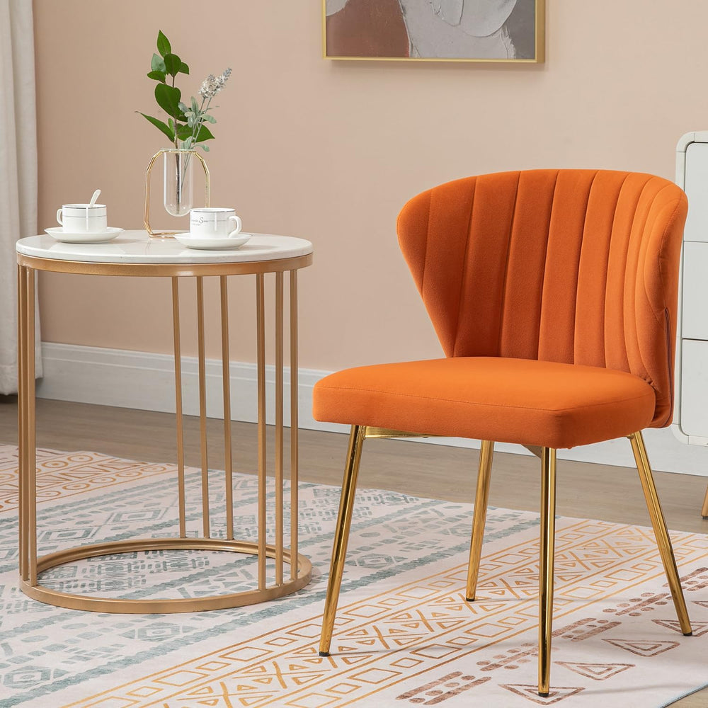 Velvet Dining Chairs Set of 2, Modern Upholstered Vanity Chairs with Golden M...