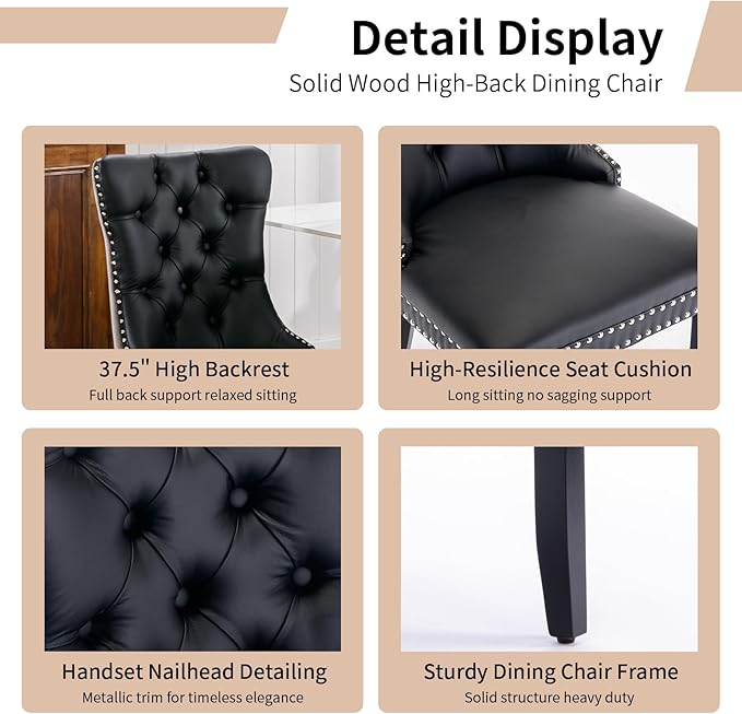 Modern Dining Chairs Set of 6, Tufted Upholstered Dining Chair with Solid Woo...