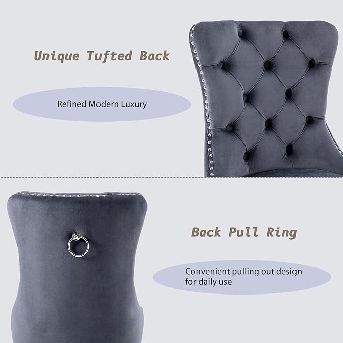 KCC Velvet Dining Chairs Set of 2, Upholstered High-end Tufted Dining Room Ch...