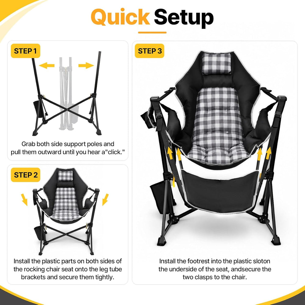 Suteck Hammock Camping Chair with Footrest, Thick Padded, Black Plaid