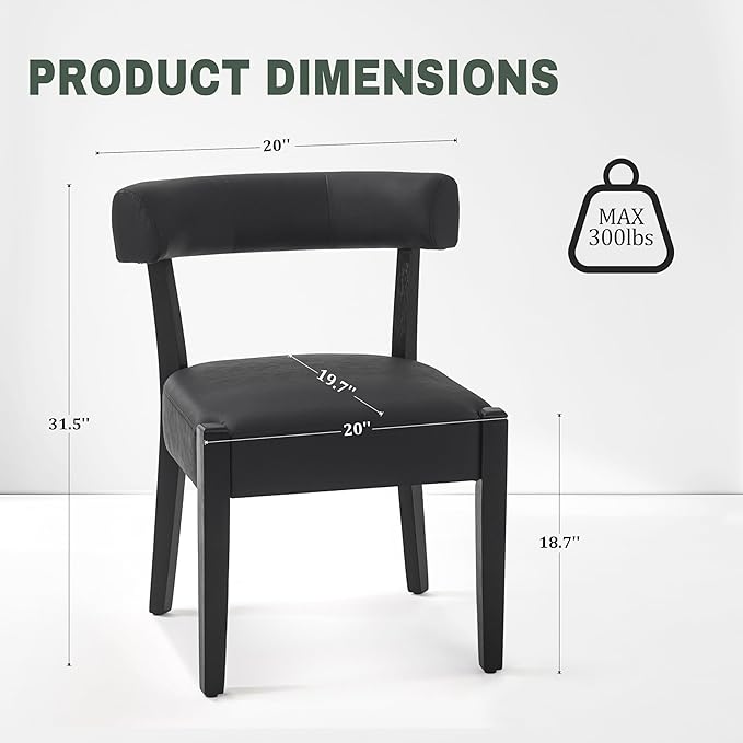 Modern Black Dining Chairs Set of 8, Faux Leather Upholstered Kitchen & D...