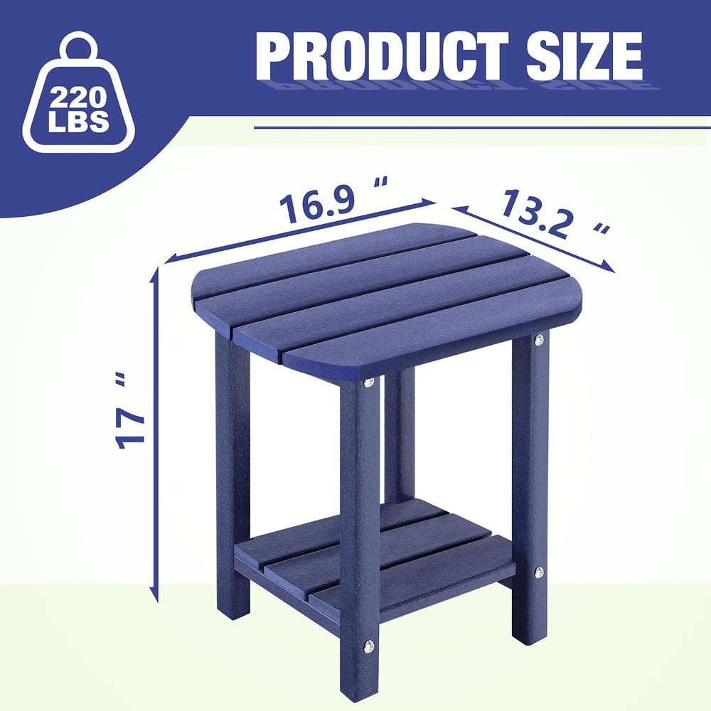 LZRS 2-Tier Patio Side Table, Heavy Duty HDPE Outdoor End Table with Wood Tex...