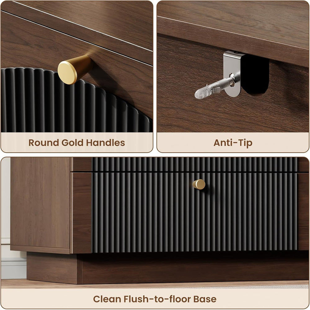Arched Fluted Dresser for Bedroom 6 Drawers 55" Wide Walnut Black