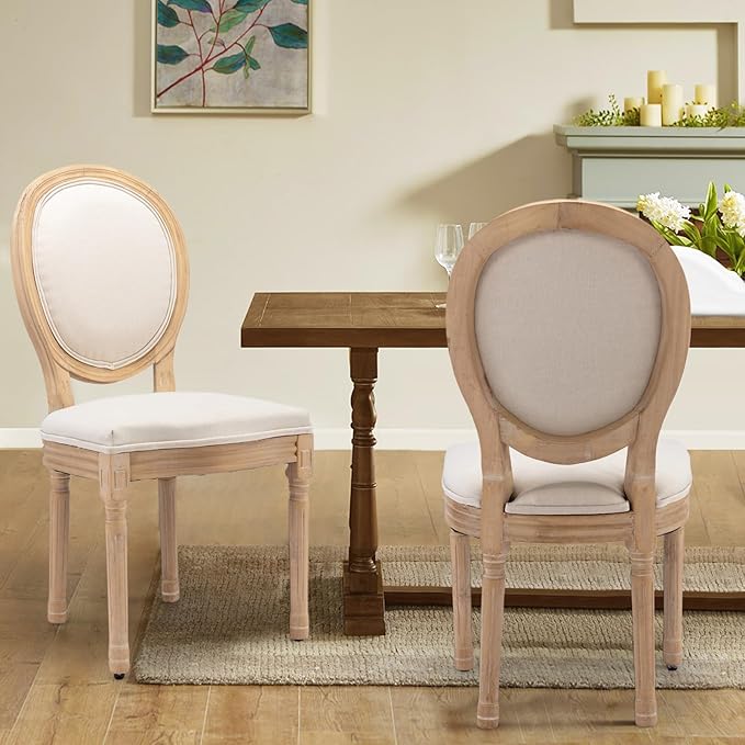 Upholstered Dining Chairs Set of 2 French Country Oval Fabric Back Kitchen Si...
