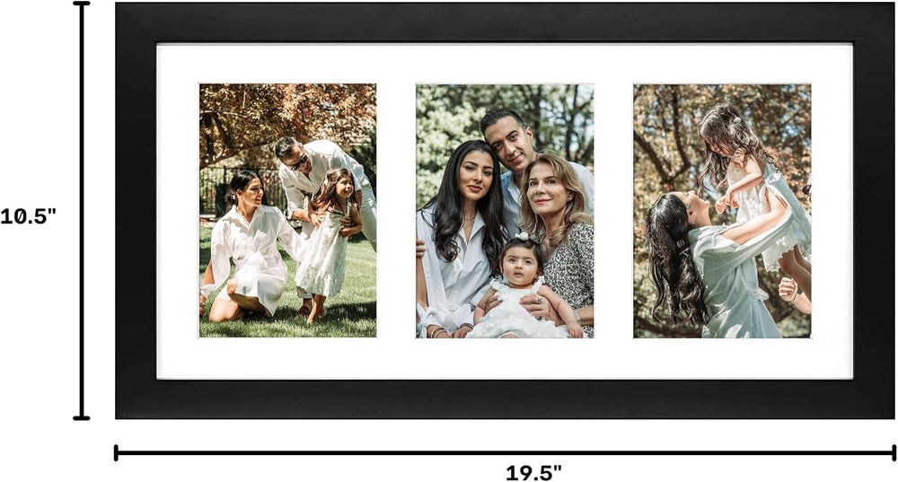 Golden State Art 9x18 Black Wood Frame - for Three 5x7 Pictures, 1 Pack