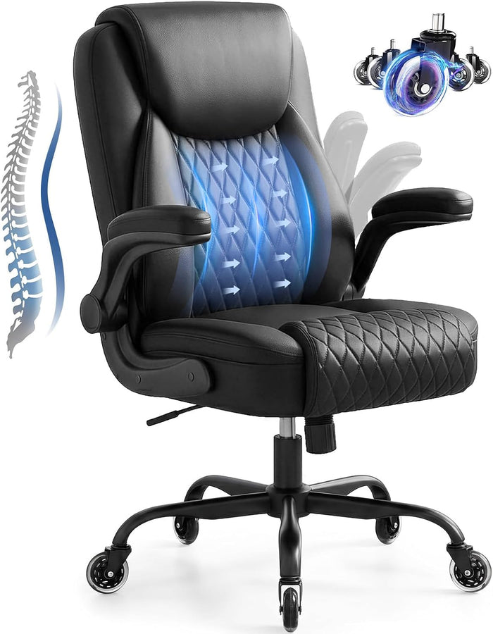 GTPOFFICE Executive Office Chair, Ergonomic PU Leather Desk Chair,Pro Black