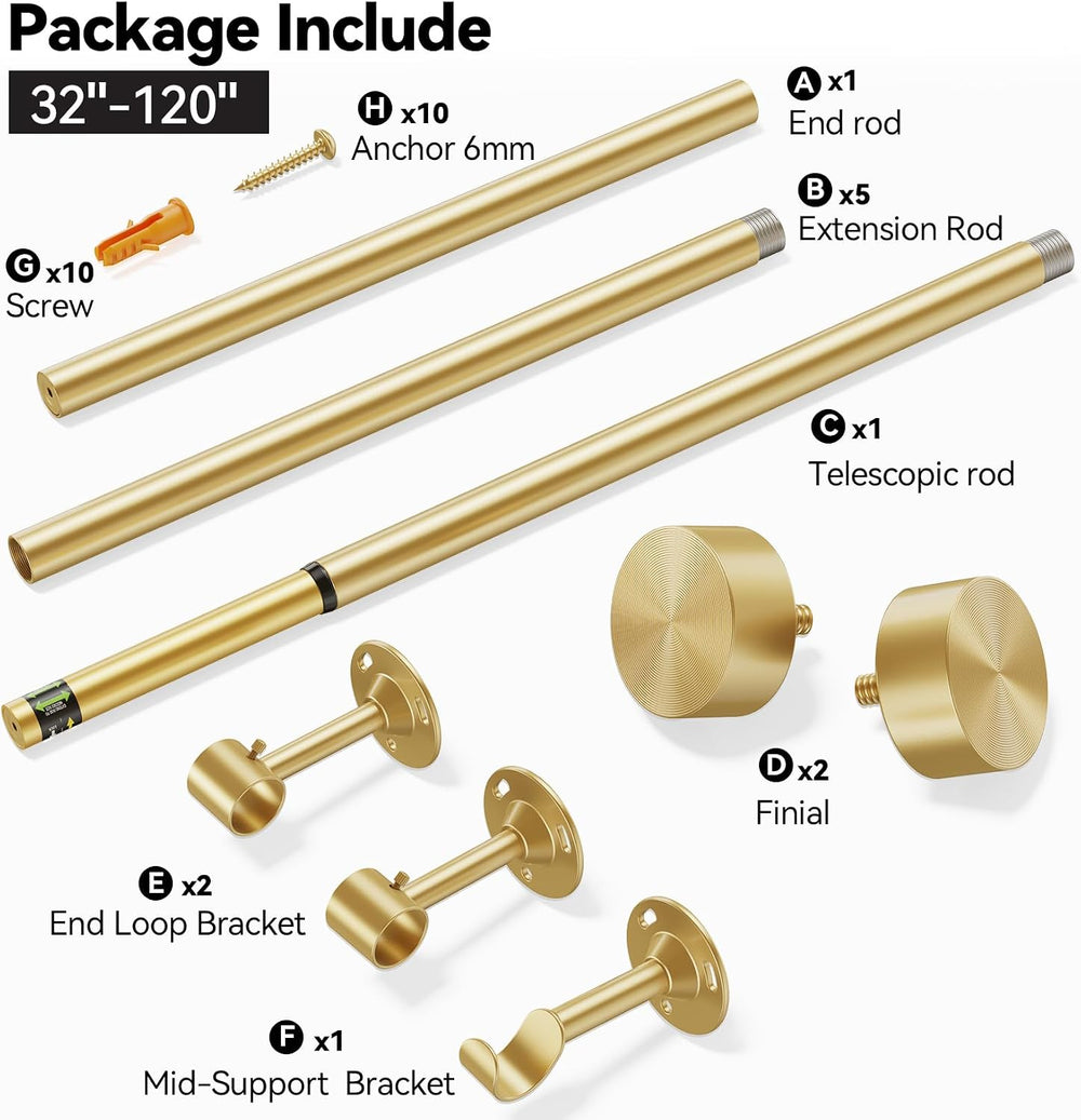 YaFex Heavy Duty Curtain Rods 32-120 Inch, 1 Inch Adjustable Gold Curtain Rod...