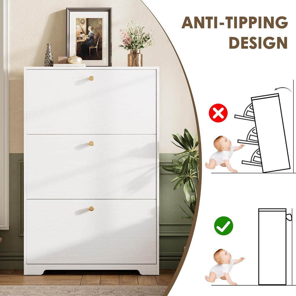 Shoe Cabinet with 3 Flip Drawers, Narrow Shoe Organizer Cabinet, Freestanding...