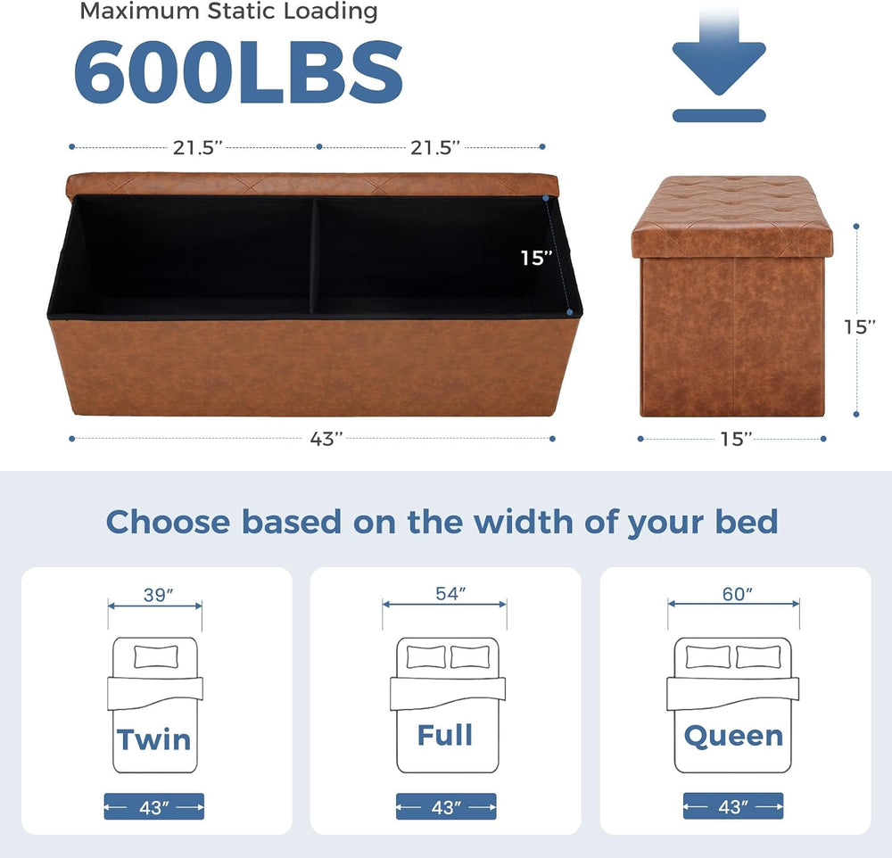 DUMOS 43 Inch Folding Storage Ottoman Bench, Large Ottoman with Storage | Sto...