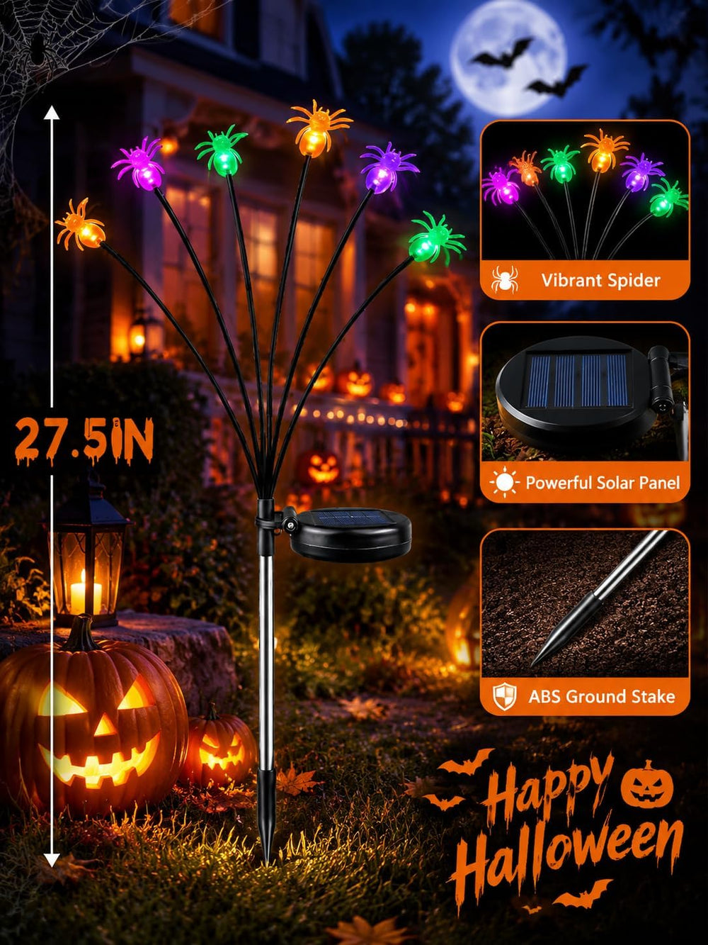 LORRYTE 6Pack 36LED Spider Solar Halloween Lights Outdoor for Garden