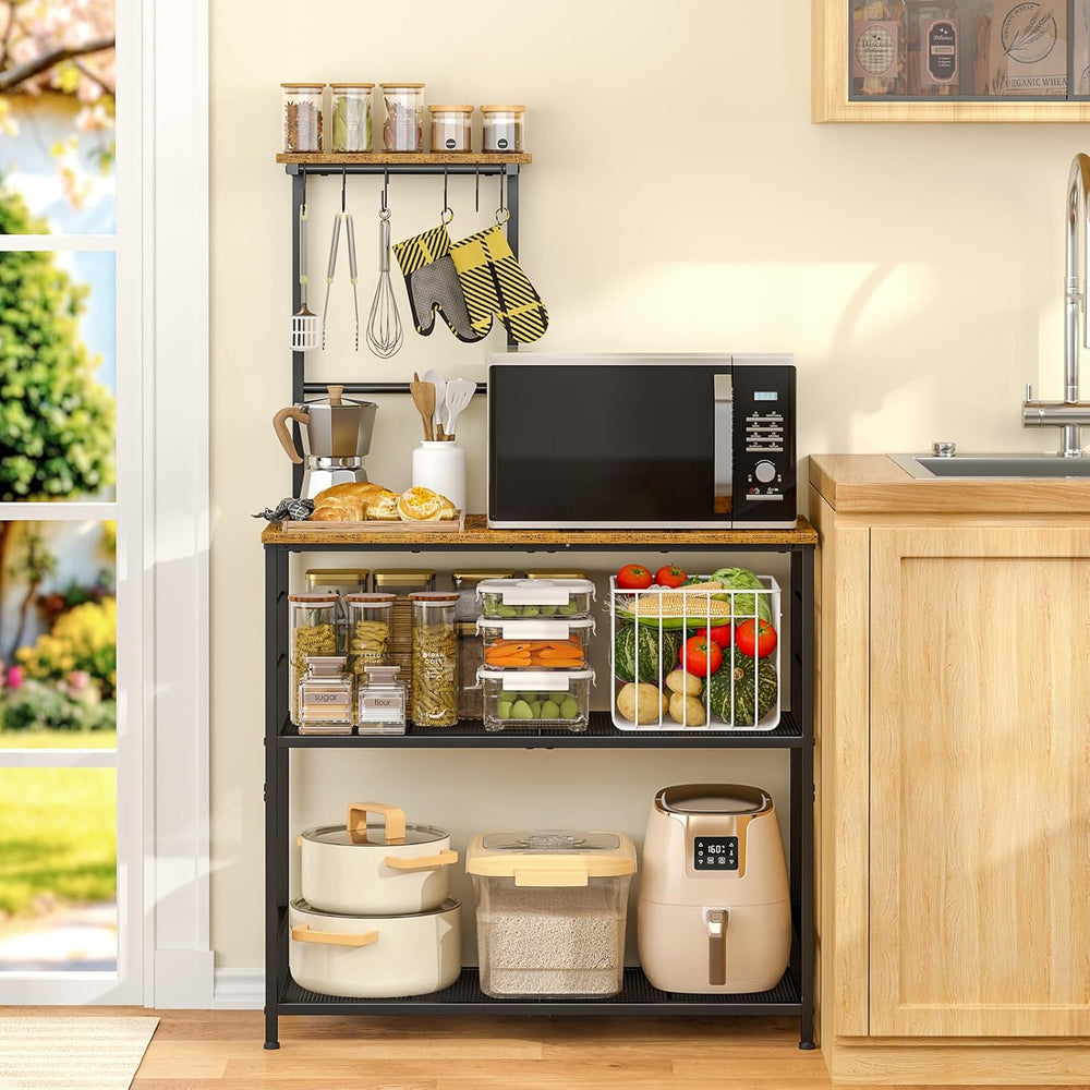 3IngSeagulls Bakers Rack with Storage, Kitchen Microwave Stand with Adjustabl...