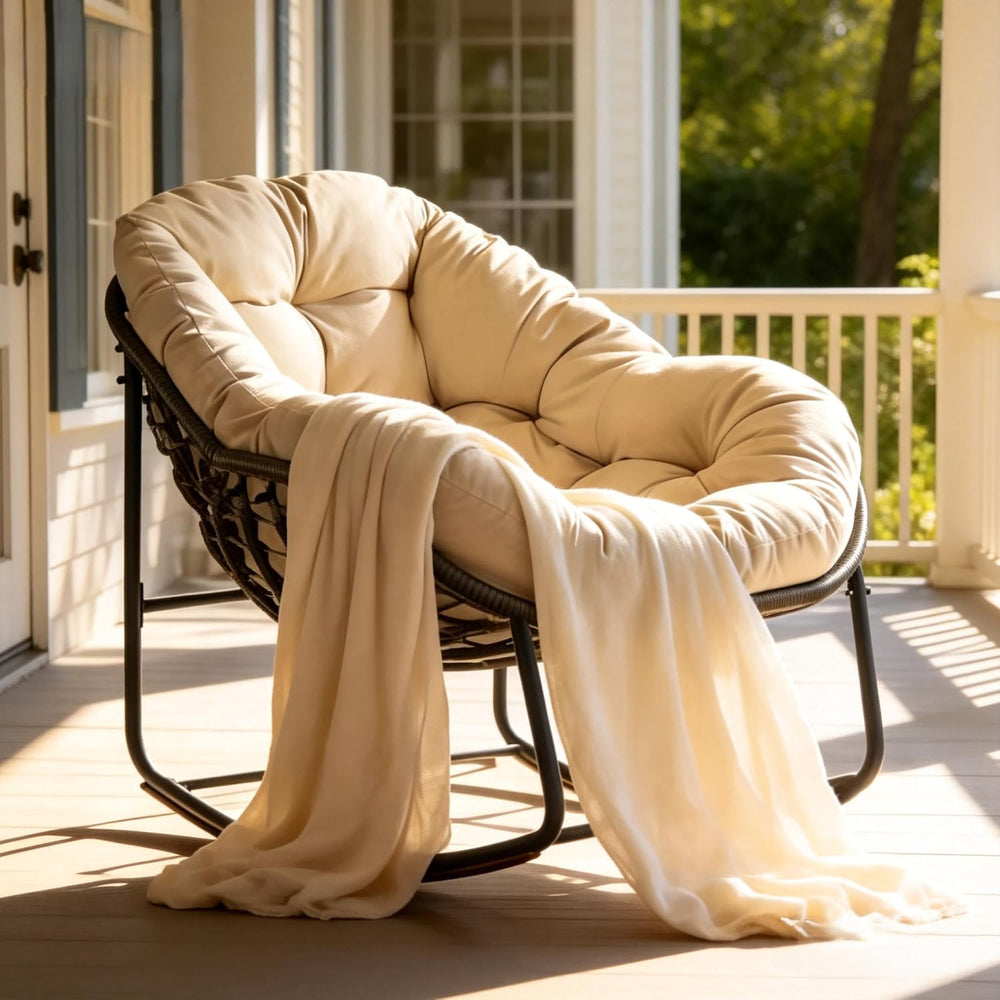 YDcosyfy Oversized Outdoor Papasan Rocking Chair with Soft Cushion, Comfy Pat...