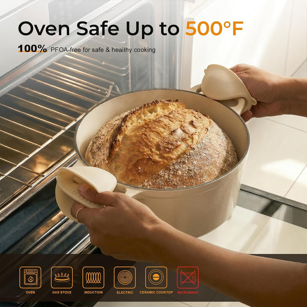 5.5QT Enameled Cast Iron Dutch Oven for Sourdough Bread White | Non-Stick Pot...