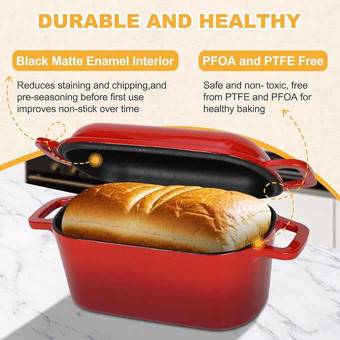 3.6QT Oval Enameled Cast Iron Dutch Oven, Sourdough Bread Baking Pan
