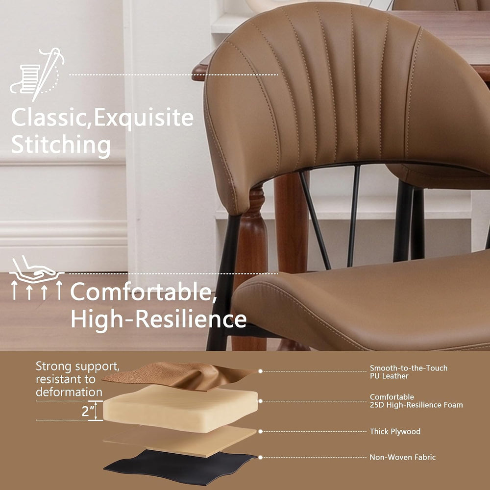 Leather Dining Chairs Set of 2, Mid Century Modern Dining Chairs with Stitchi...