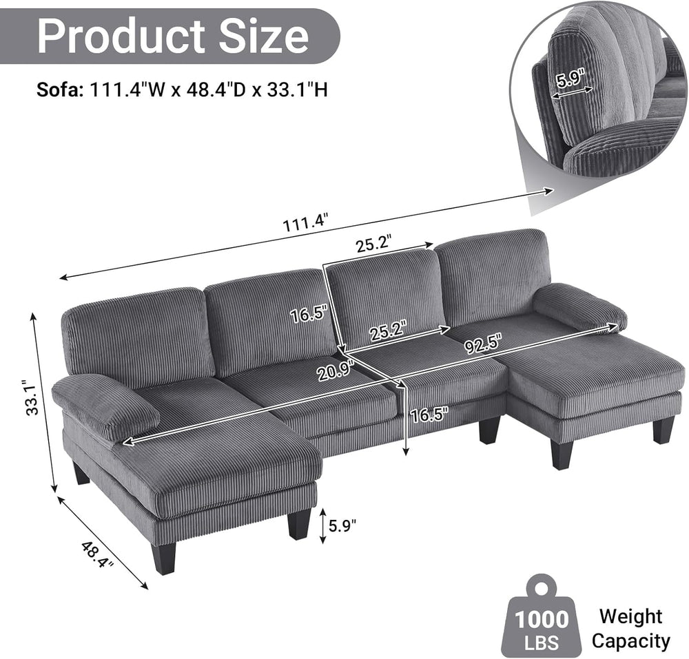 VINGLI 110" Sectional Couches for Living Room,U Shaped Couch with Double...