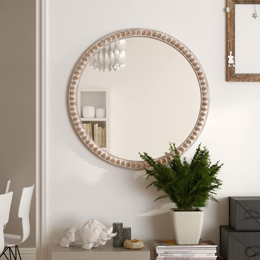 COZAYH - Round Wood Mirror - Rustic Farmhouse Wall Mirror
