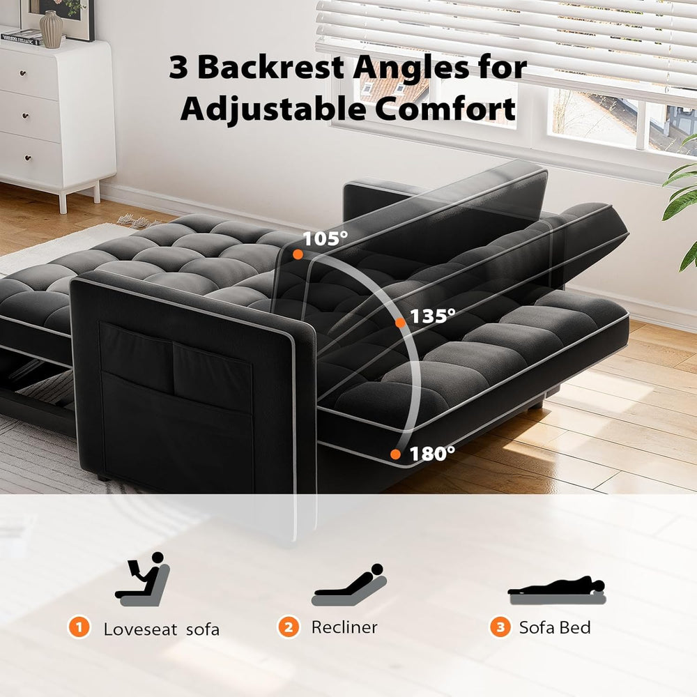 Pipishell Sleeper Sofa Bed, 3 in 1 Pull Out Couch Futon, Loveseat, Black