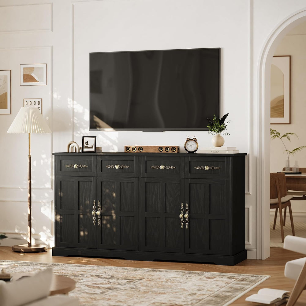 Garvee 60" W Sideboard Buffet Cabinet with Storage, Kitchen Cabinet, Black