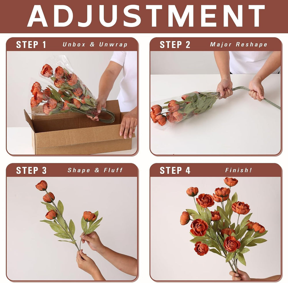 6 Pcs 27" Artificial Fall Peony Silk Flower Stems for Vase Decor(Orange)