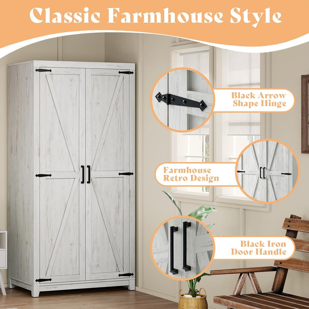 LUXOAK 70" Large Armoire Wardrobe Closet with Hanging Rod, Farmhouse Clo...