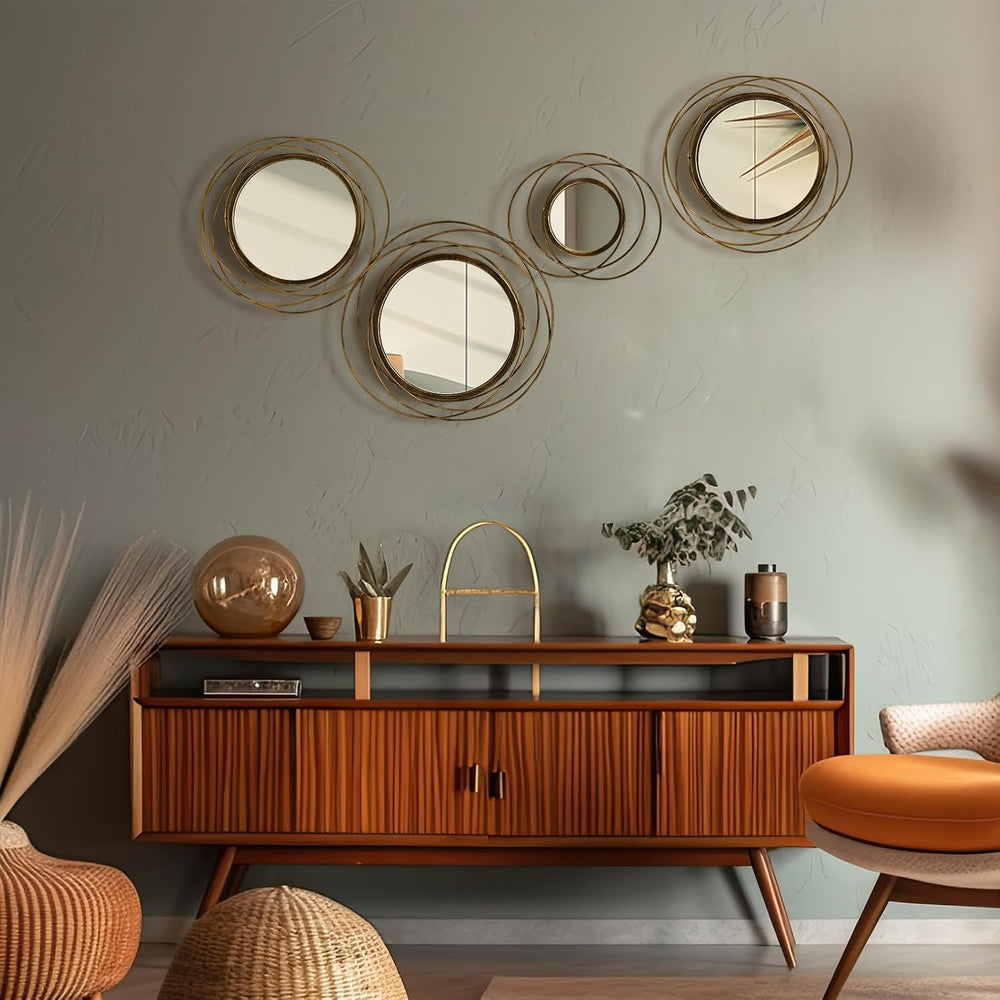 Hicarer 4 Pcs Decorative Wall Mirror Round Modern Circle Mounted Mirror Metal...