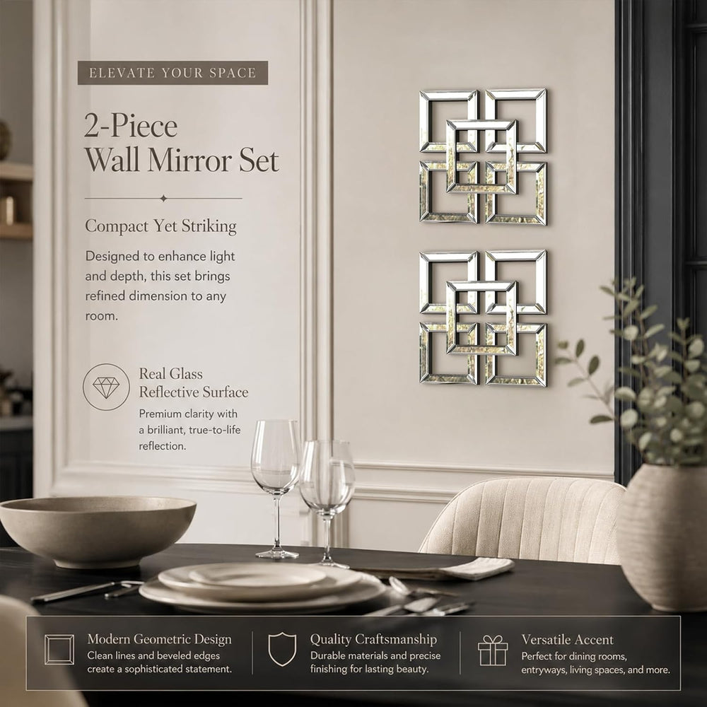 Square Decorative Wall Mirror 12 x 12 Inch, Silver Frameless Mirror Wall Deco...