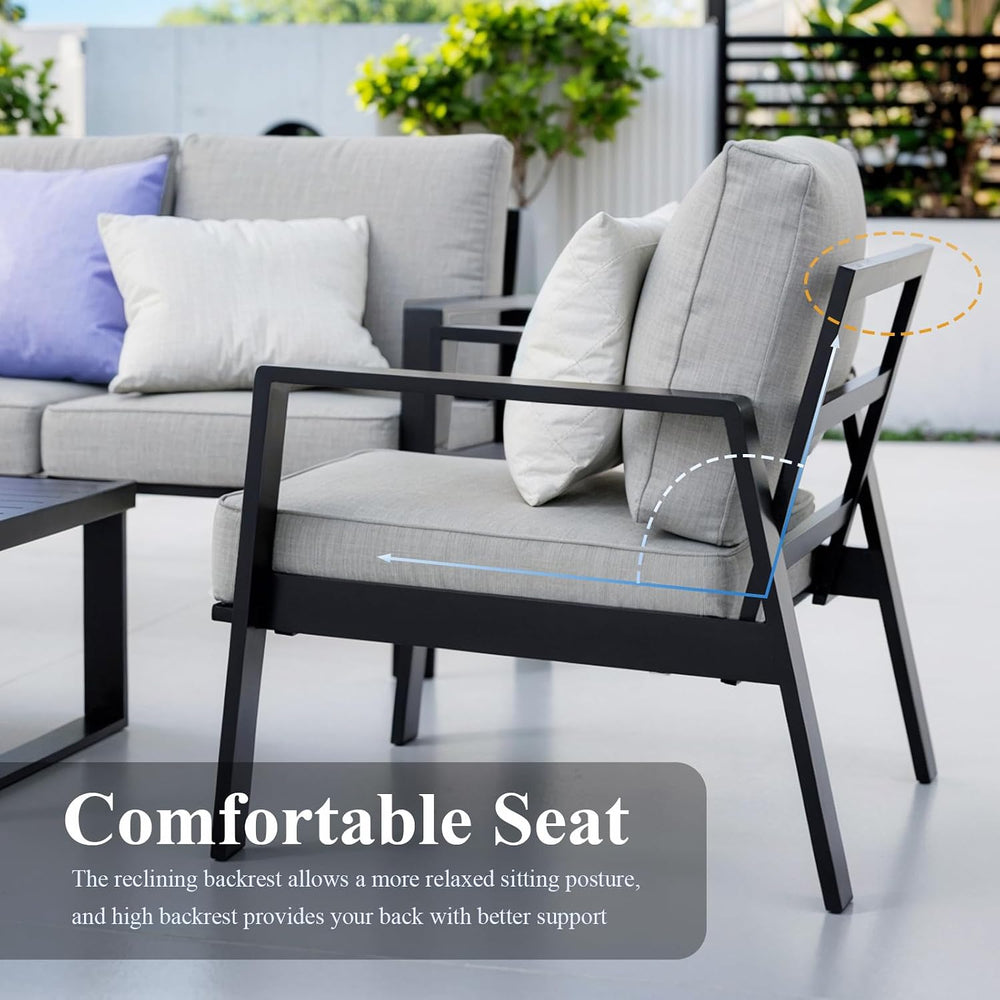 Aluminum Outdoor Loveseat, Oversized Patio Couch, Modern Sofa All Weather Met...