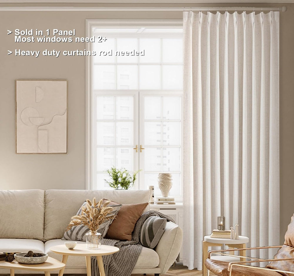 Vision Home Natural Pinch Pleated Full Blackout Curtains Linen Blended Room D...