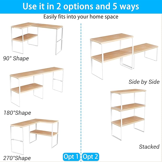 Golener Countertop Organizer Corner Shelf, 2-Tier Adjustable Stackable Corner