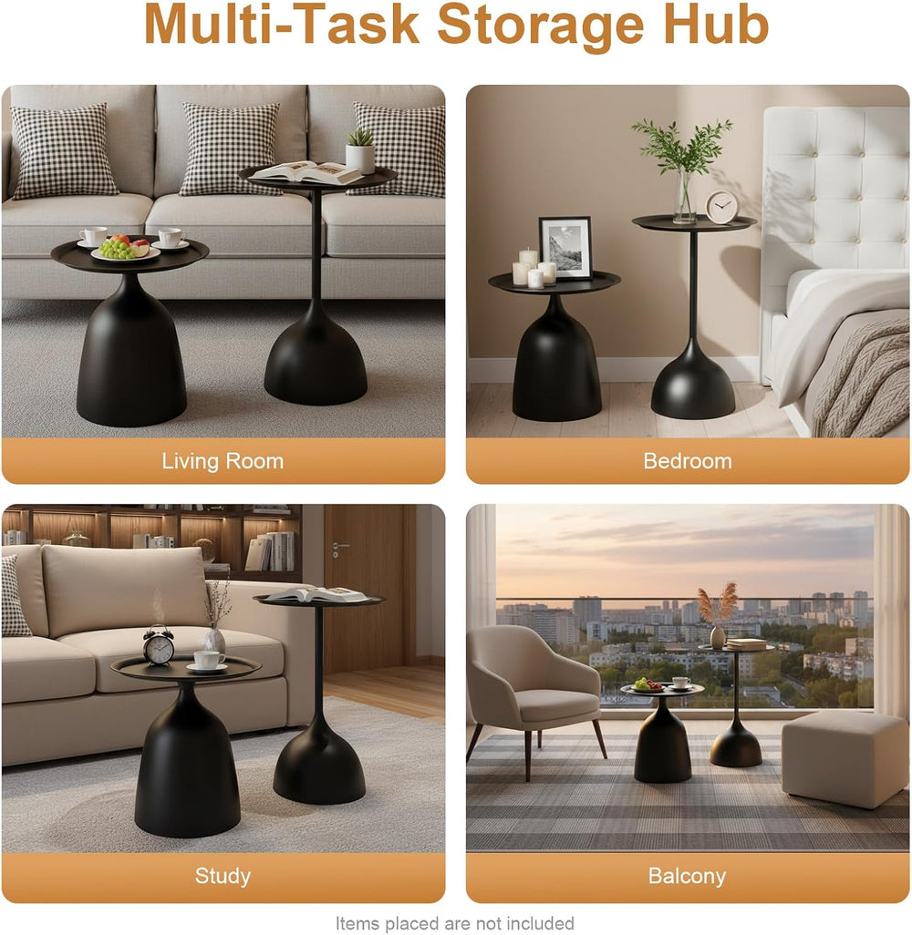 Black Nesting Tables, Round End Side Table Set of 2