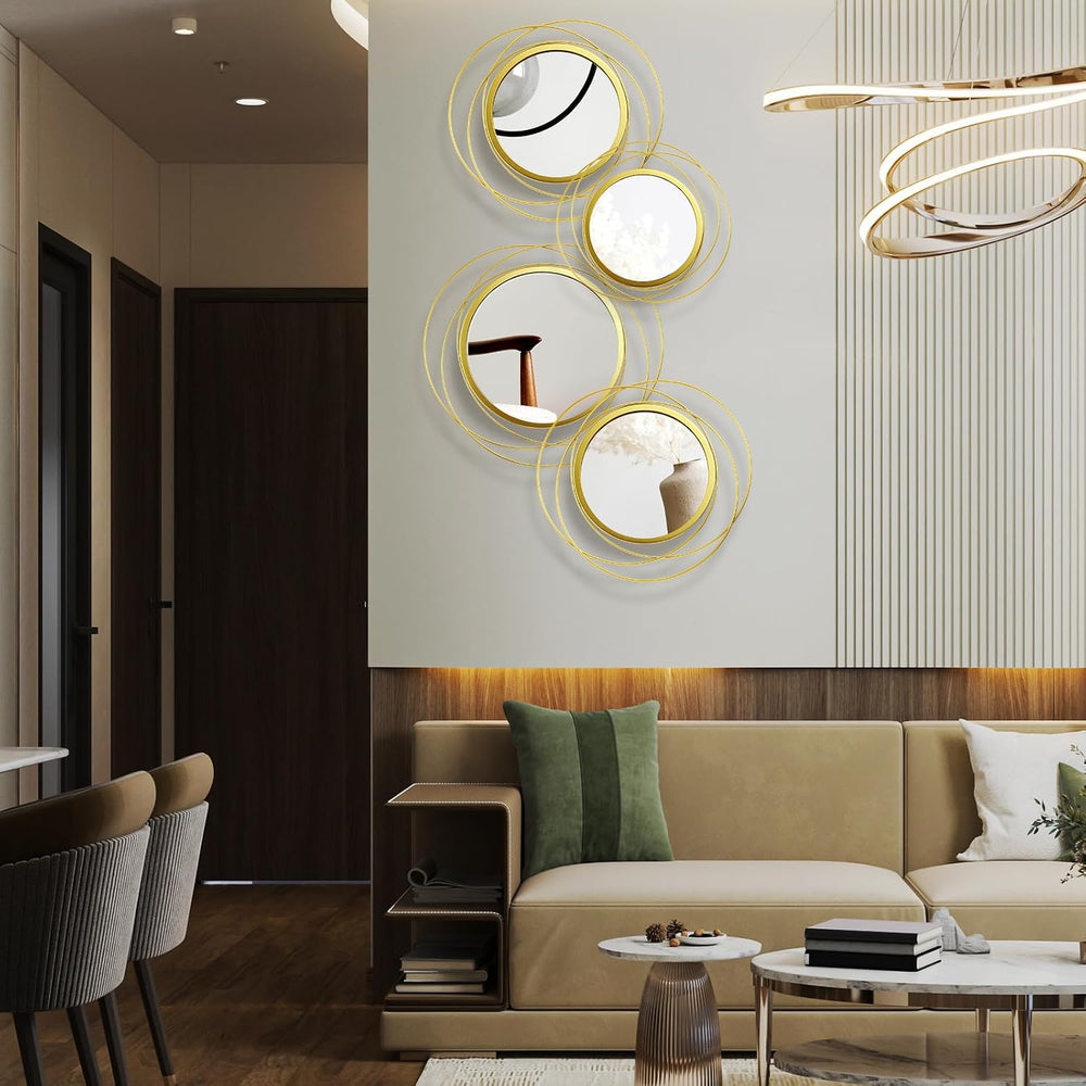 Hicarer 4 Pcs Decorative Wall Mirror Round Modern Circle Mounted Mirror Metal...